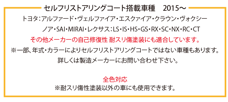 セルフリストアリングコ―ト搭載車種のメーカーは「トヨタ」※年式などで搭載されていない車種もある。