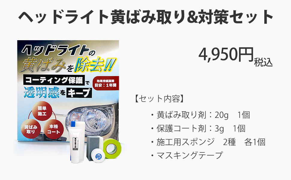 ヘッドライト黄ばみ取り&対策セット